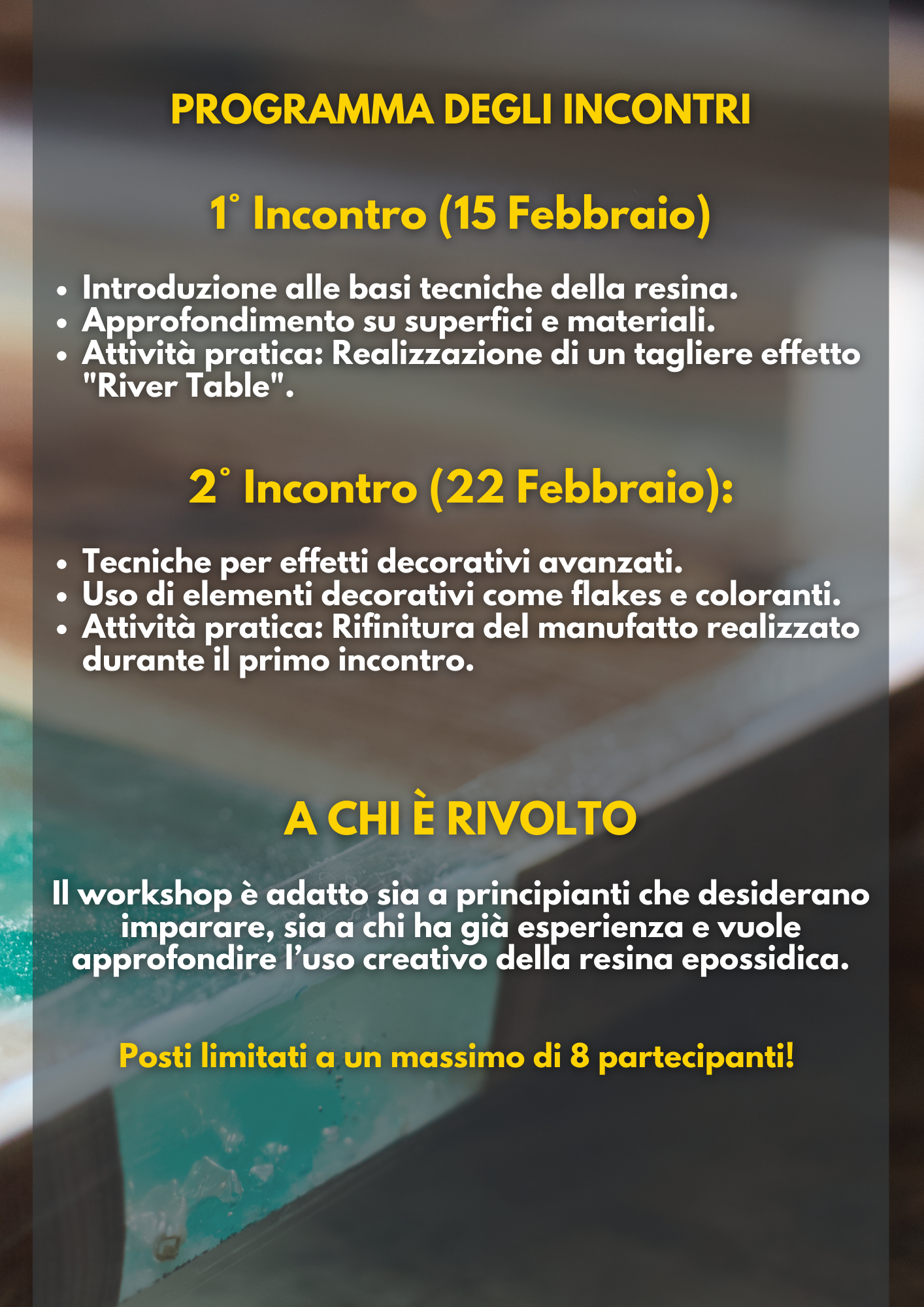 WORKSHOP CREATIVO SULLA RESINA EPOSSIDICA (8 ORE)